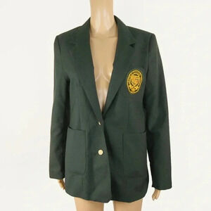 Vintage 70s Retro Wool Green School Collegiate Uniform Blazer Jacket